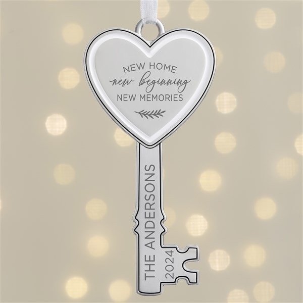 New Home, New Memories Personalized Silver Key Ornament  - 26489