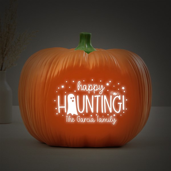 Happy Haunting Personalized Halloween Light Up Resin Pumpkin - 27459