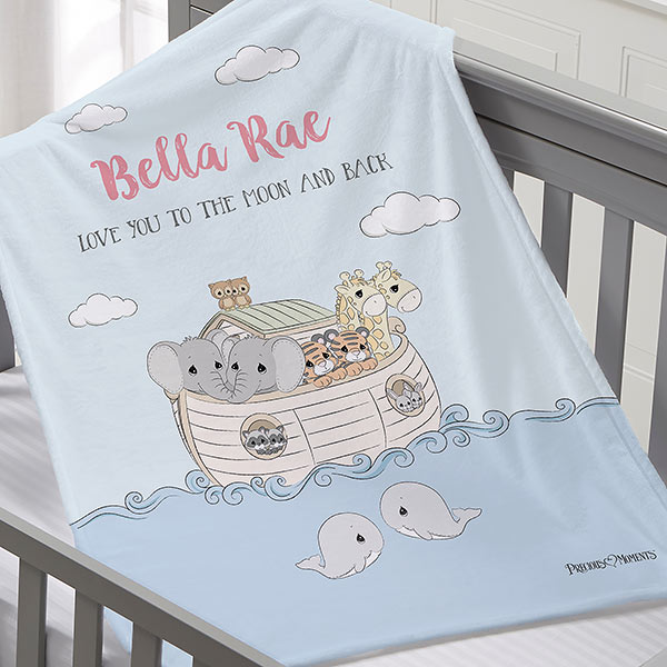 Precious Moments Noah's Ark Personalized Baby Girl Blankets - 28485