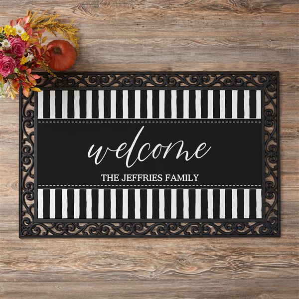 Spellbinding Stripes Personalized Black & White Halloween Doormats - 32044