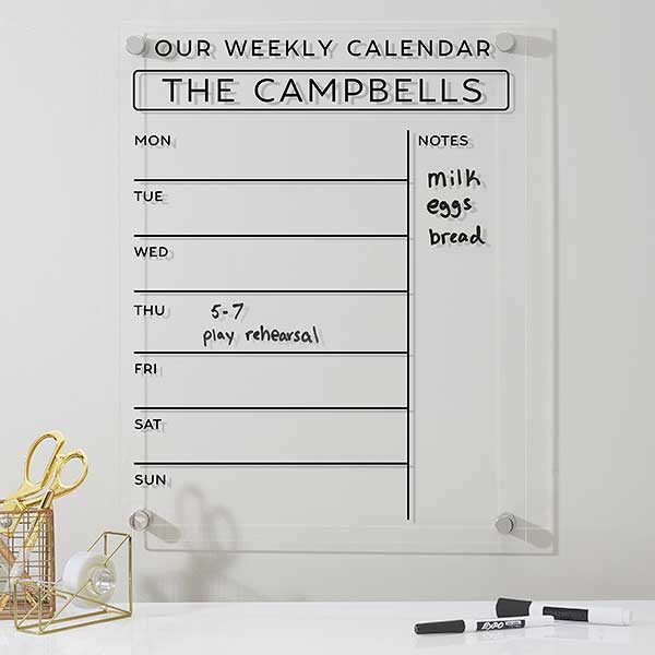 Personalized Clear Acrylic Weekly Wall Calendar - 32333