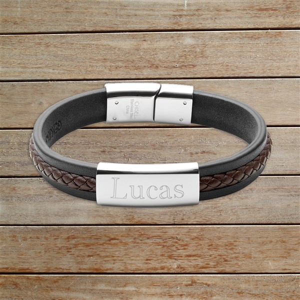 Men's Name Personalized ID Leather Bracelets - 32894D