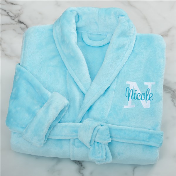 Playful Name Short Embroidered Fleece Robes - 33469