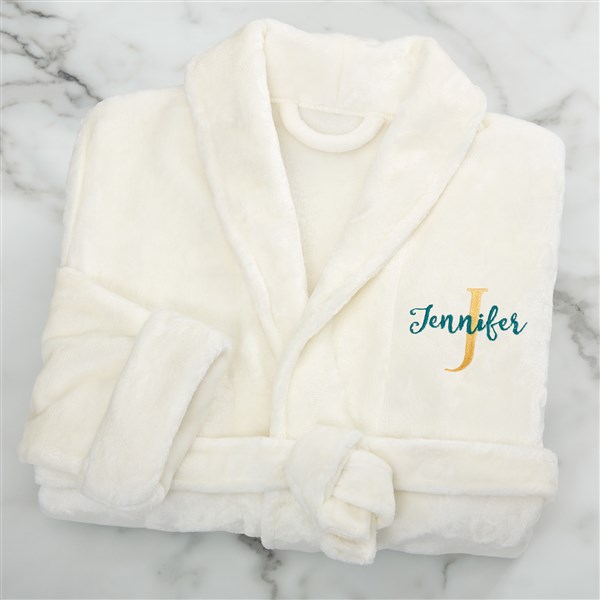 Playful Name Short Embroidered Fleece Robes - 33469