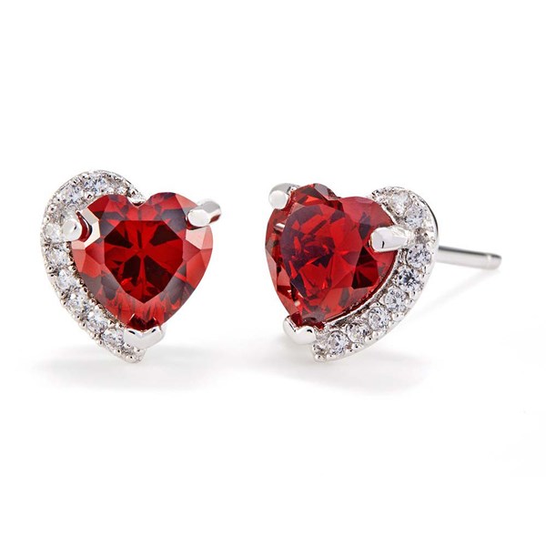 Custom Heart Birthstone Half Halo Earrings - 35623D