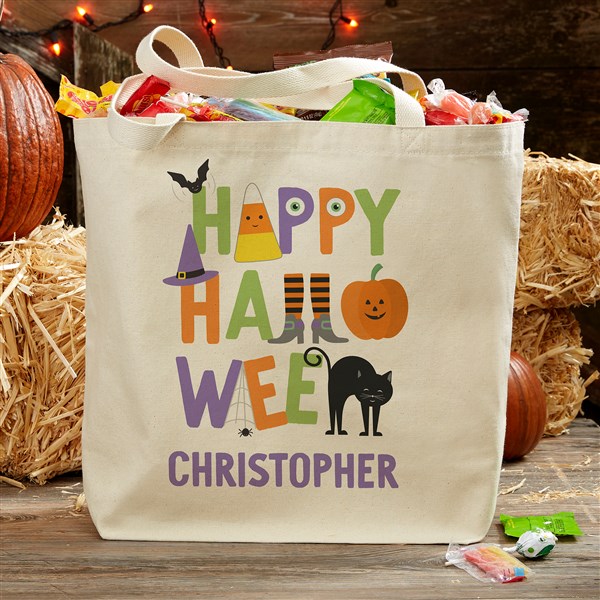 Personalized Halloween Canvas Tote Bags - Trick or Treat Icons - 35887