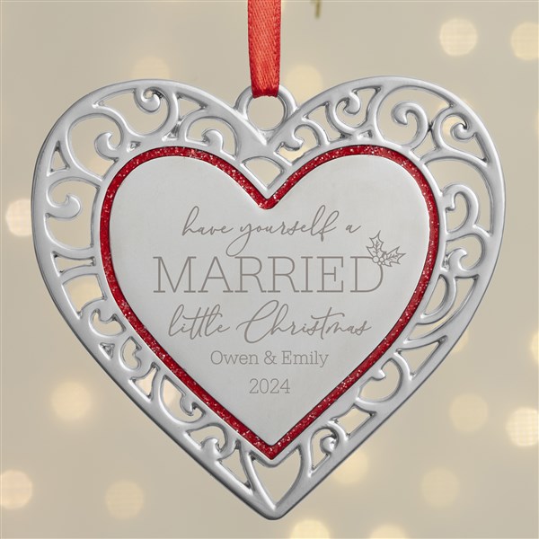 Have Yourself A Married Little Christmas Personalized Silver Heart Ornament  - 38391