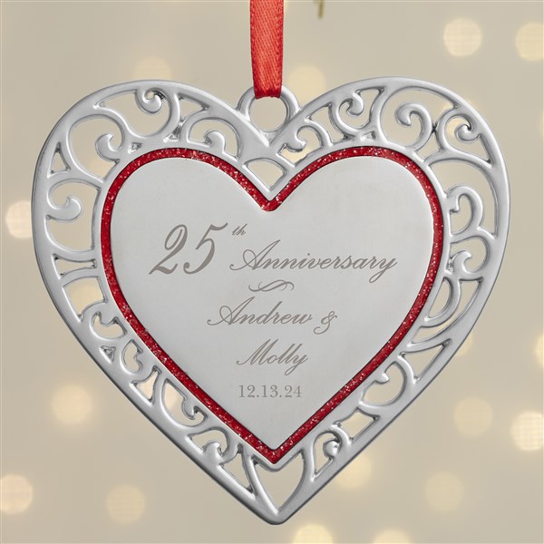 Anniversary Personalized Silver Heart Ornament  - 38393