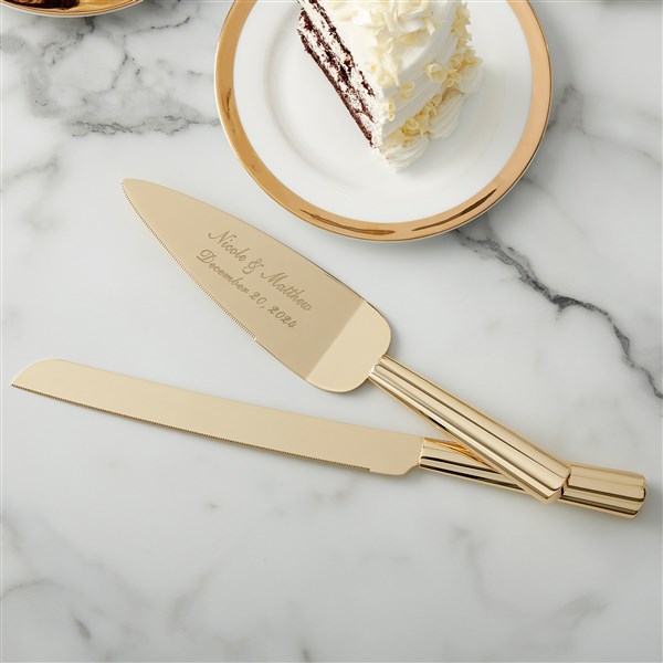 Classic Gold Engraved Cake Knife & Server Set  - 41178