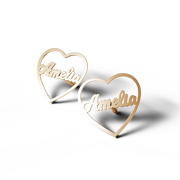 Personalized Heart Script Name Earrings  - 41451D