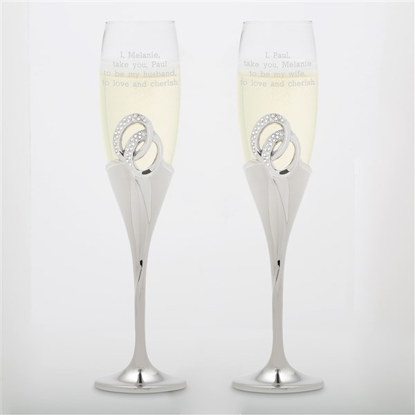 Double Rings Engraved Wedding Flute Set - 41763