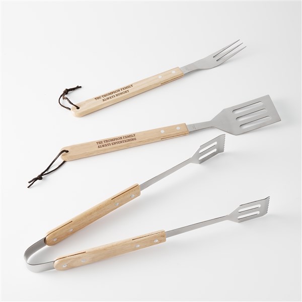 Engraved BBQ 3 Piece Wood Set  - 42008