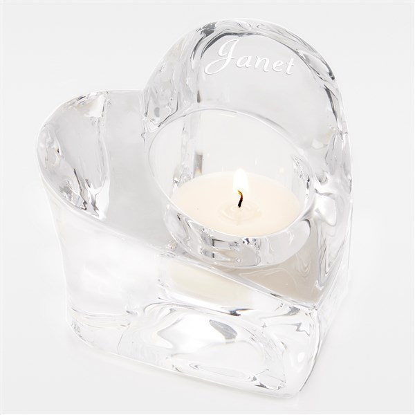 Personalized Orrefors Crystal Heart Votive For Her - 42209