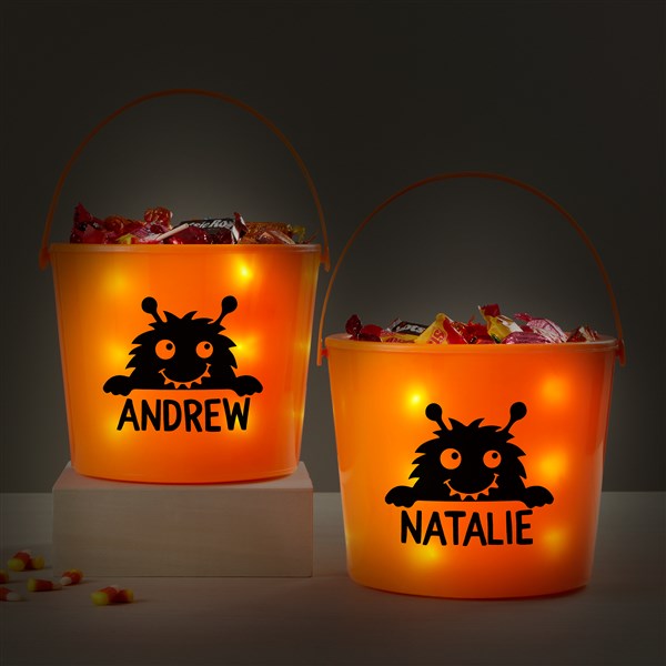 Monster Personalized Halloween Light Up Treat Bucket  - 42336