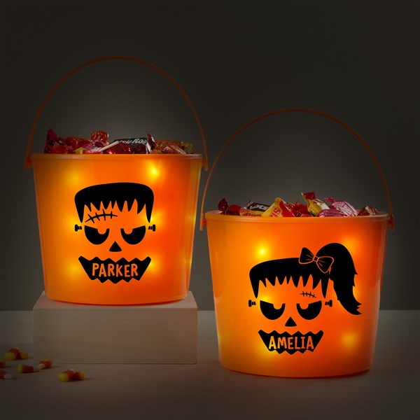 Personalized Frankenstein Light Up Halloween Treat Bucket  - 42339