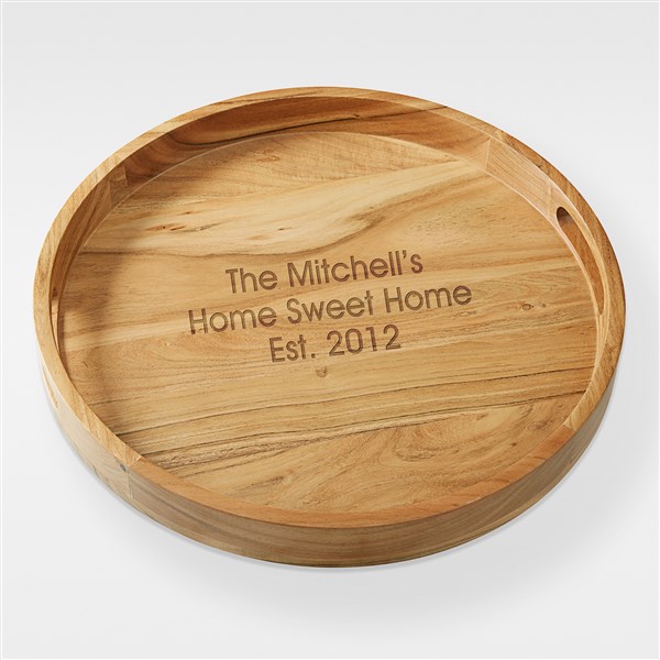 Engraved Housewarming Acacia Wood Round Serving Tray - 42387