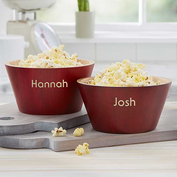 Hardwood Personalized Popcorn Bowl Set - 4242