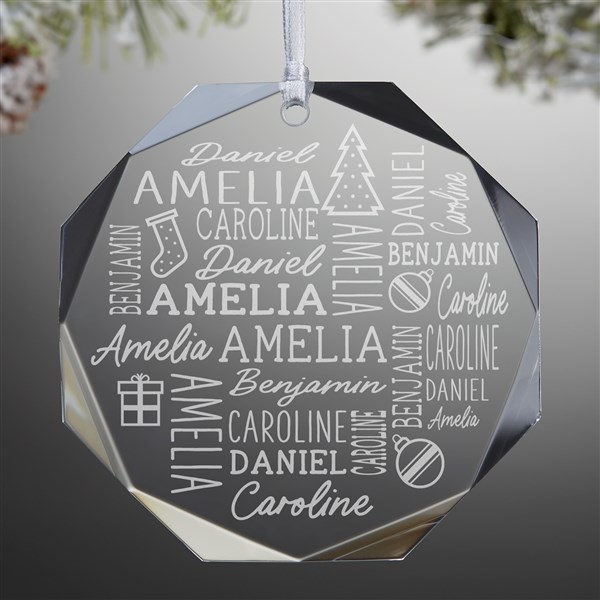 Holiday Repeating Name Engraved Glass Octagon Christmas Ornament  - 42487