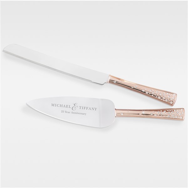 Engraved Anniversary Rose Gold Cake Knife and Server Set - 42511