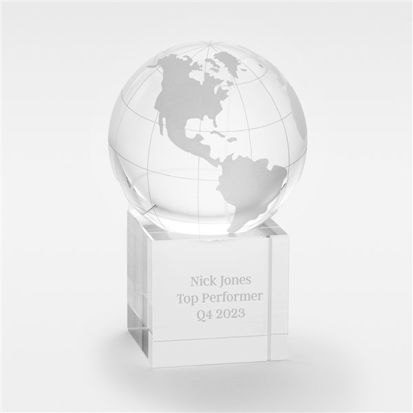 Engraved Recognition Message Glass World Globe - 42578