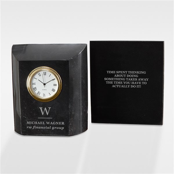 Etched Monogram Marble Desk Clock for Office Decor - 42585