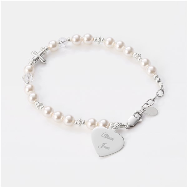 Children's First Communion Engraved Sterling Silver Beaded Bracelet  - 42784