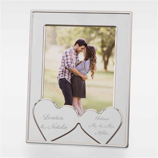 Engraved Engagement Message Double Hearts Silver Picture Frame - 42890