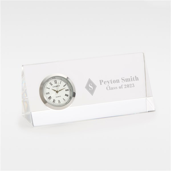 Engraved Graduation Crystal Desk Clock Name Plate - 43195