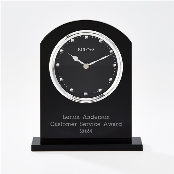 Engraved Bulova Ebony Crystal Recognition Clock     - 44578