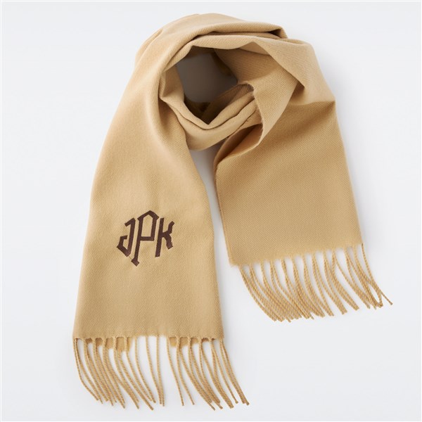 Embroidered Soft Fringe Scarf in Solid Camel - 45966