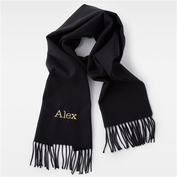 Embroidered Soft Fringe Scarf in Solid Black   - 45971