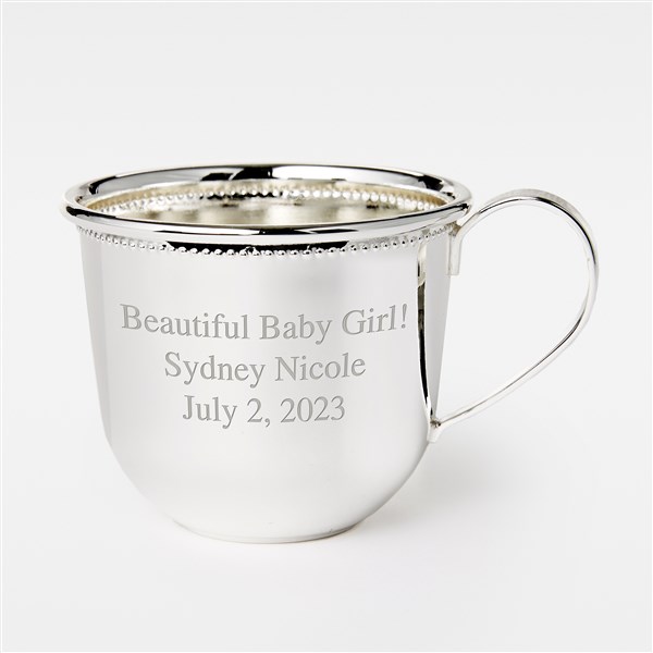 Engraved Silver Beaded Baby Cup - 46075