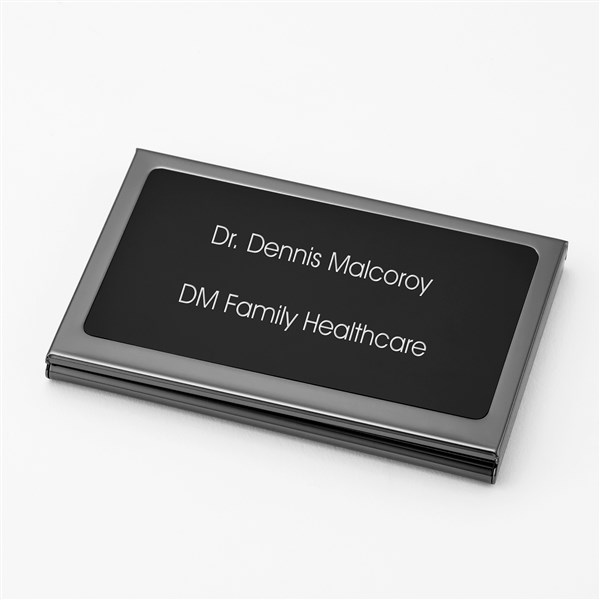 Engraved Black Matte & Gunmetal Business Card Case - 46085