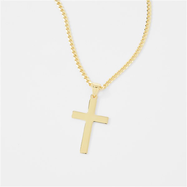 Engraved Gold Cross Necklace - 46092