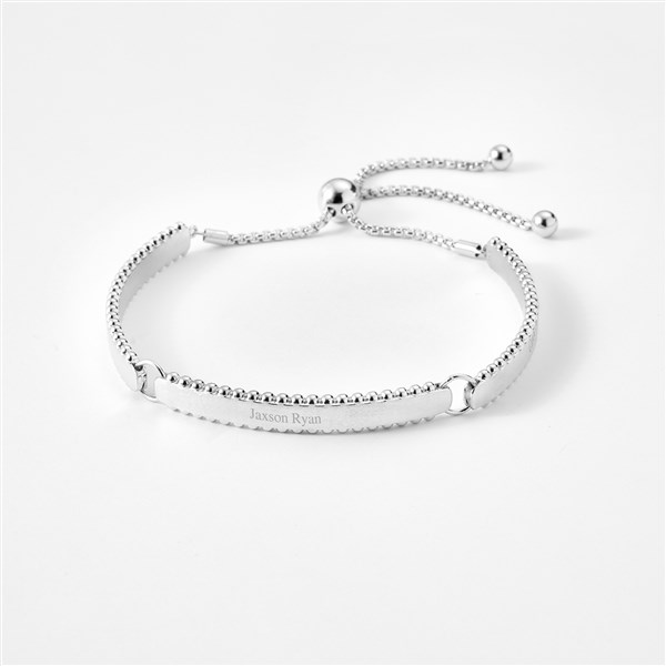 Engraved Sterling Silver Beaded ID Slider Bracelet - 46123