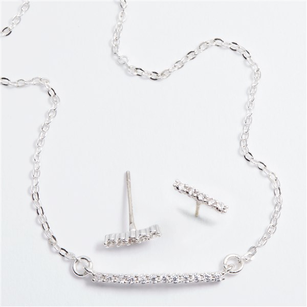 Sterling Silver and CZ Bar Necklace and Earring Set - 46159