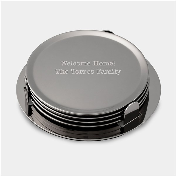 Engraved Entertaining Gunmetal Coaster Set with Holder     - 46170