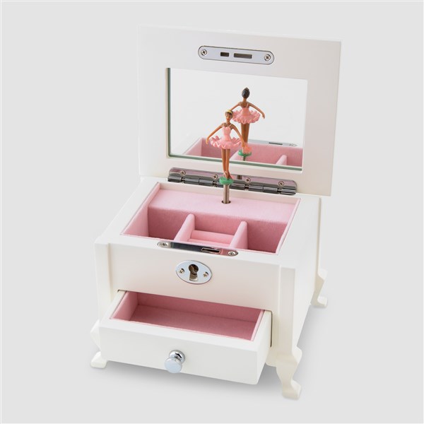 Engraved Footed White Ballerina Jewelry Box - 46181