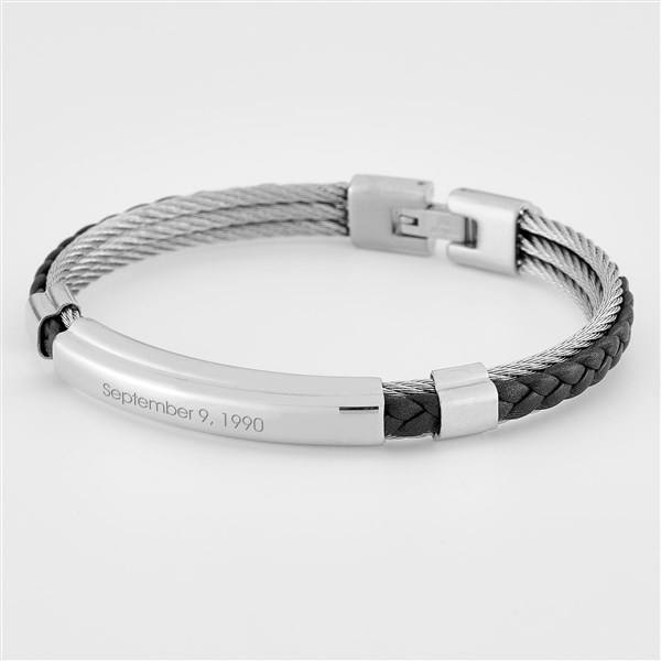 Engraved Black and Steel Corded ID Bracelet - 46184