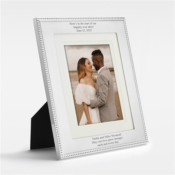 Engraved Wedding Silver Beaded Double Picture Frame - 46191