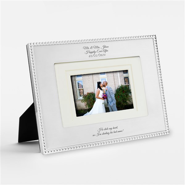 Engraved Wedding Silver Beaded Double Picture Frame - 46193