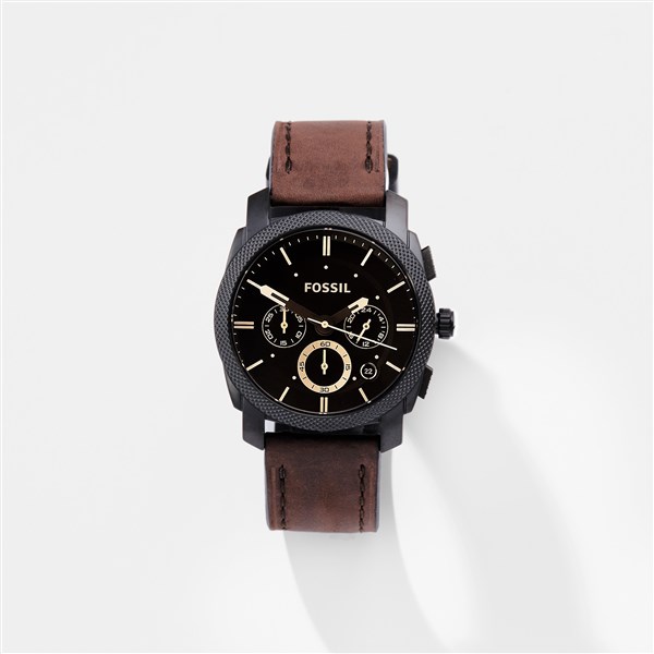 Engraved Fossil Machine Watch with Brown Leather Band   - 46599