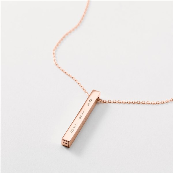 Engraved Rose Gold Over Sterling Vertical Cube Necklace - 47025