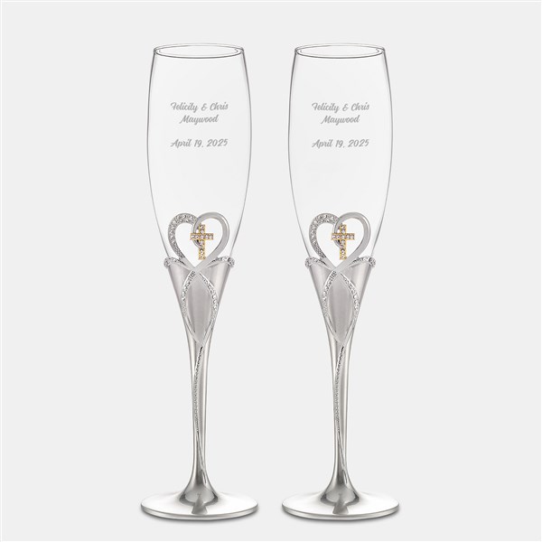 Engraved Cross & Heart Flute Set  - 47194