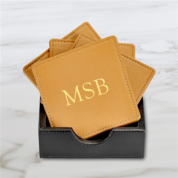 Personalized Leather Square Coaster Set  - 47301D