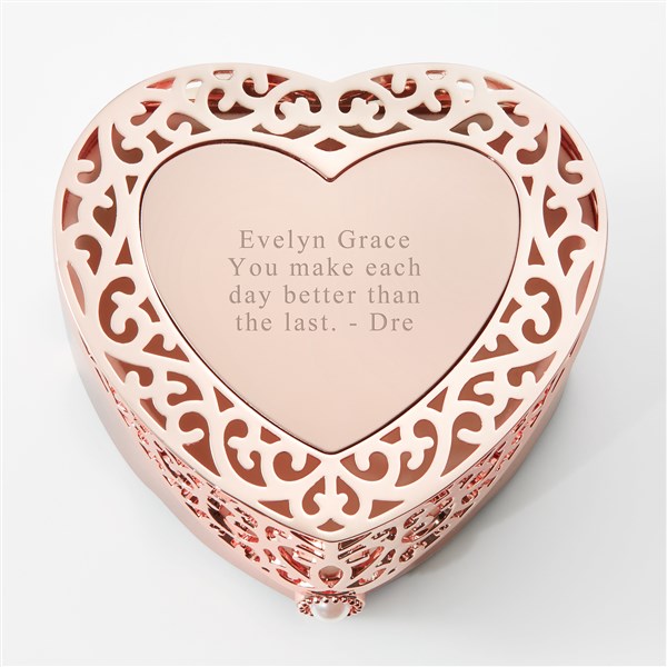 Engraved Rose Gold Scroll Heart Keepsake Box    - 47723