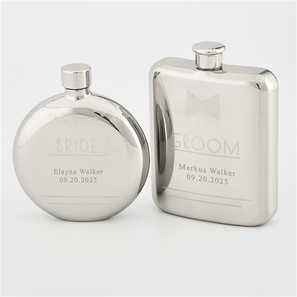 Engraved Bride & Groom Flask Set - 47731