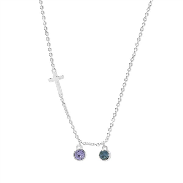 Custom Bezel Set Birthstone Cross Necklace - 48016D