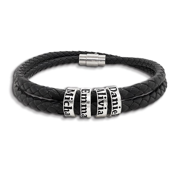 Men's Custom Name Black Leather Bracelet  - 48147D