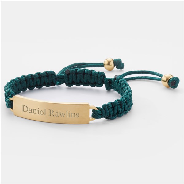 Engraved Dark Green & Gold Corded ID Bracelet  - 48485